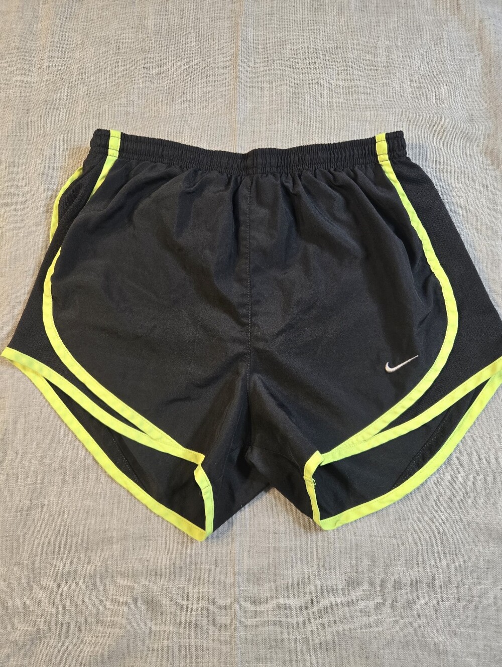 Nike Tempo Shorts Womens Extra Small Black Neon Volt Yellow Running Brief Liner